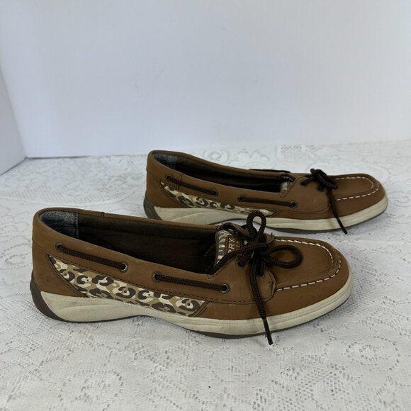 Sperry Top Siders Sparkly Cheetah Print flats, Brown leather, side leopard, 7.5M - Picture 4 of 9